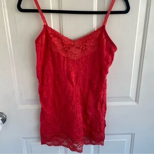 Dress Barn Tops Y2k Red Crinkle Lace Trim Cami Tank Top Size M
